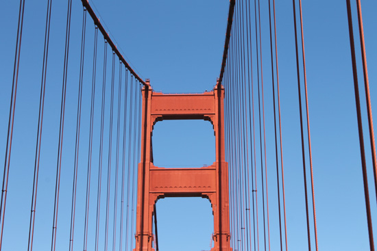 The view of the bridge while riding on it. 