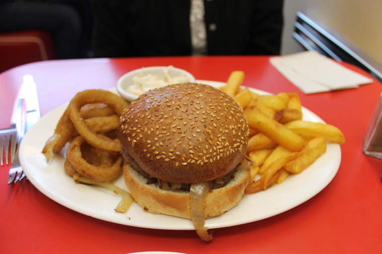 A classic burger and fries from Ed's Diner.