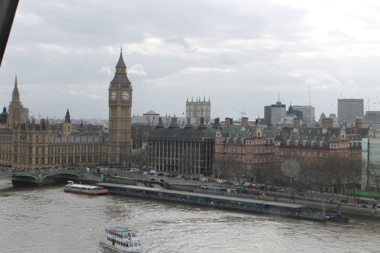 A closer view of the Big Ben and House of Parliament building.