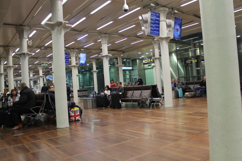 Waiting to board our train in the St Pancras International train station.